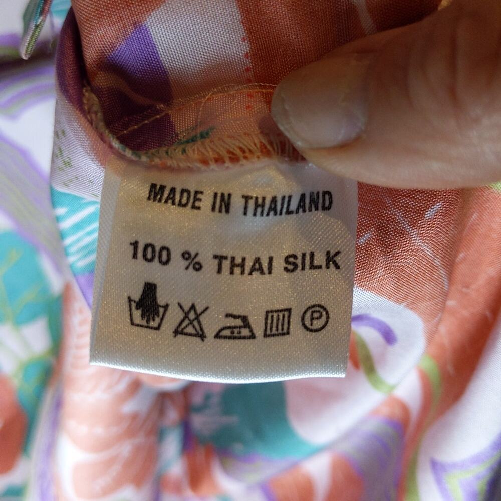 Shinawatra 100% Thai Silk Tropical Floral Top Flowing Purple Coral L - Picture 6 of 9